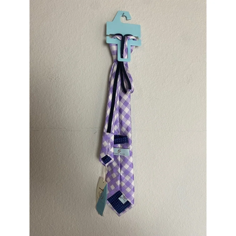 Class Club Purple Gingham Adjustable Boys Silk Tie